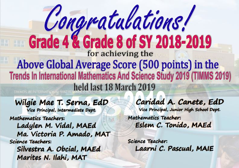 MOEHE agency lauds PSD’s top global rank in TIMSS - Philippine School Doha